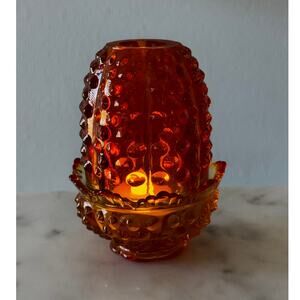 Hobnail Amberina Fairy Lamp Ruby Amber Glass Candle Lamp